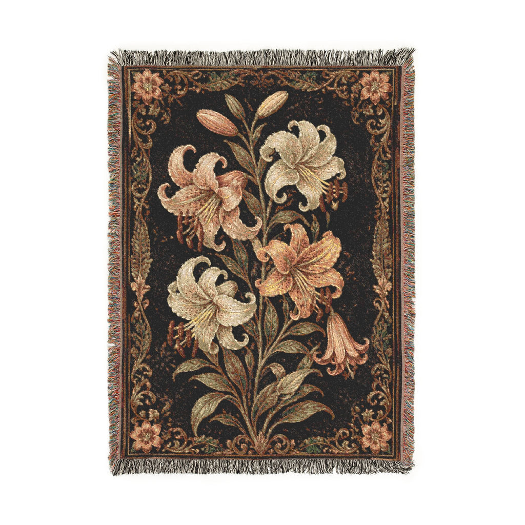 Floral Woven Throw Blanket — Vintage Lily Tapestry Accent