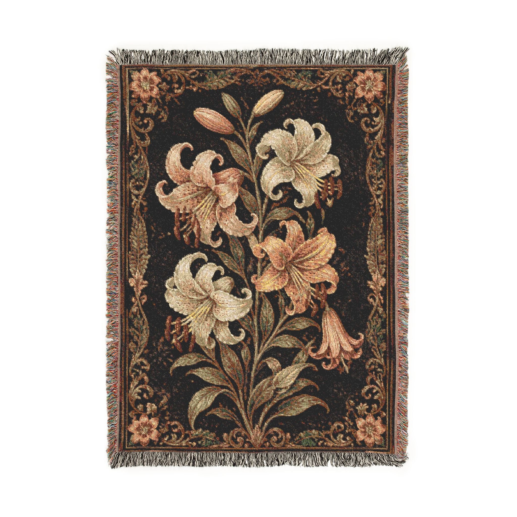 Floral Woven Throw Blanket — Vintage Lily Tapestry Accent