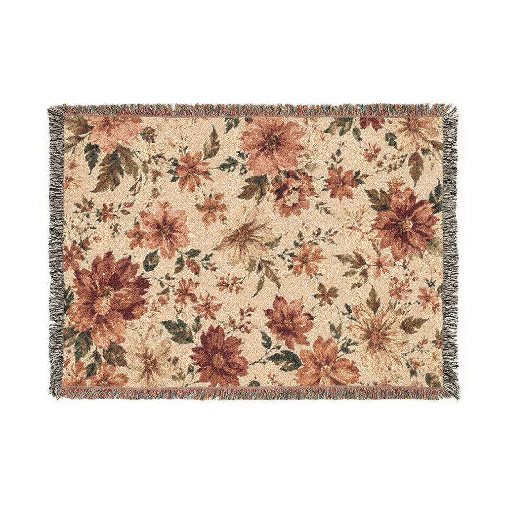 Woven Blanket — Vintage Floral Tapestry Throw (Beige & Teal Reversible)