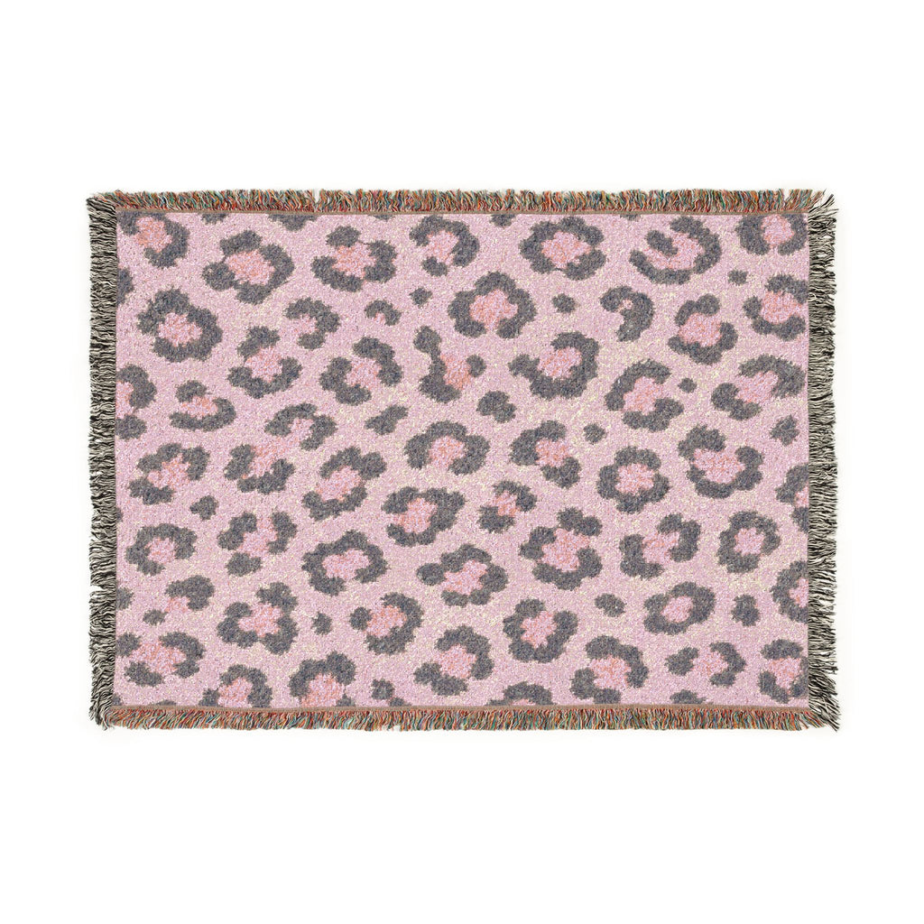 Pink Leopard Print Woven Blanket | Animal Print Throw