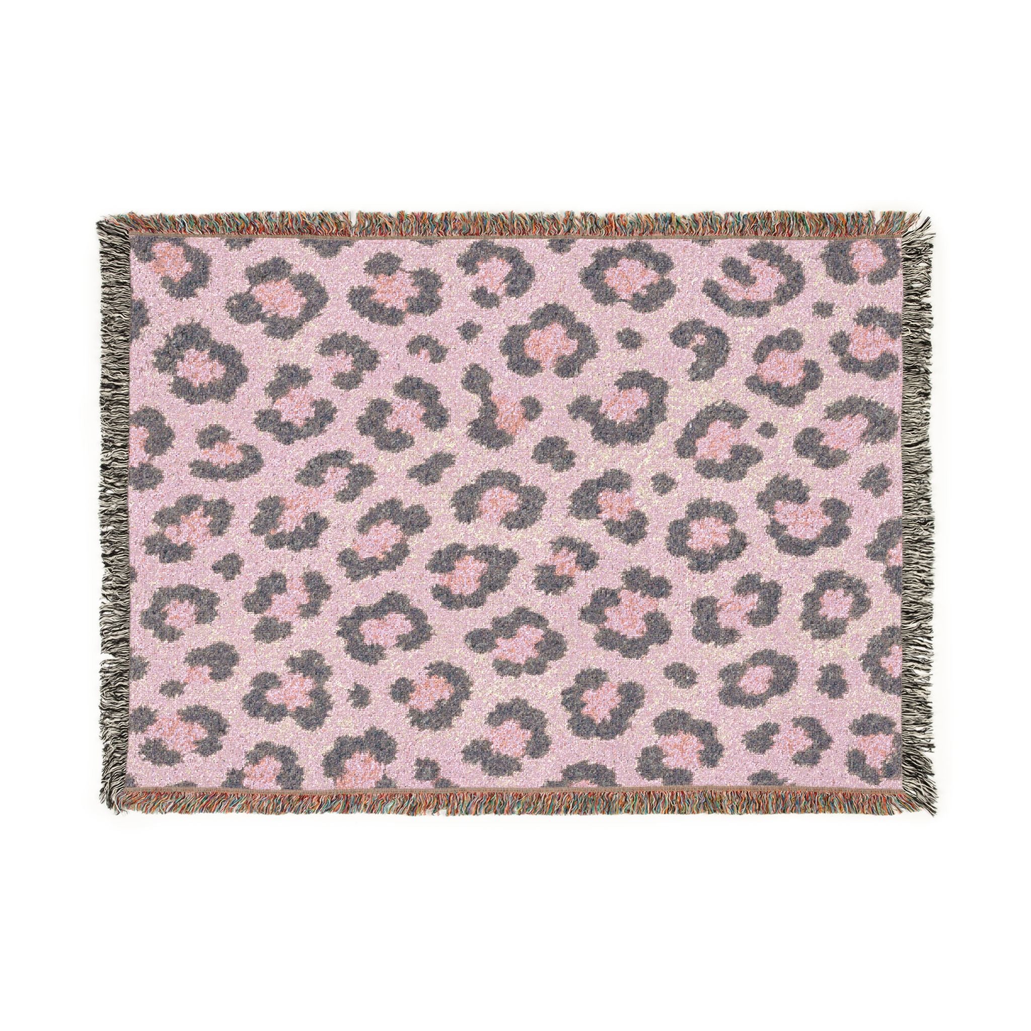 Pink Leopard Print Woven Blanket | Animal Print Throw