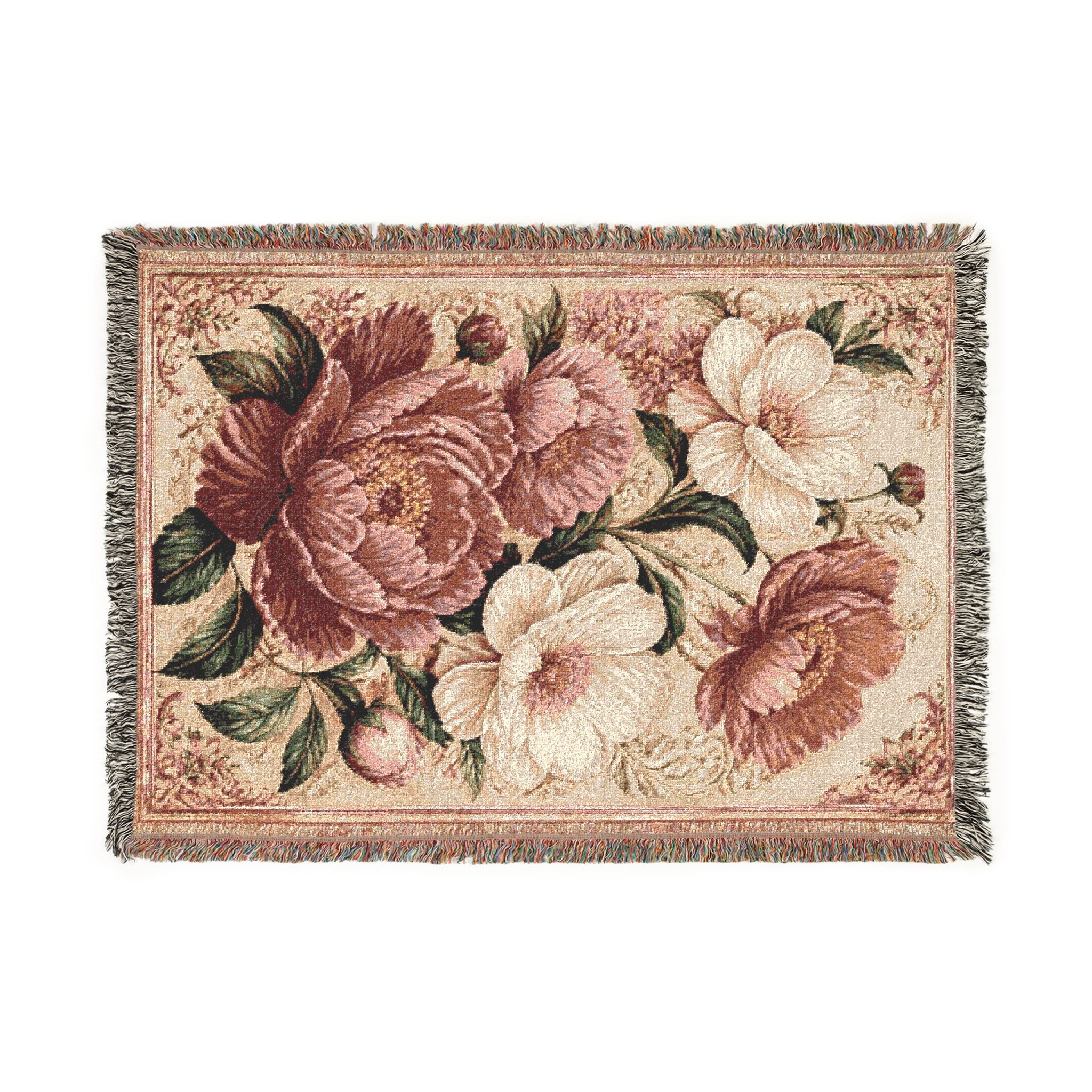 Woven Blanket - Vintage Floral Jacquard Throw (Decorative Sofa & Bed Accent)