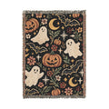 Halloween Ghosts and Pumpkins Woven Blanket | Spooky Retro Pattern