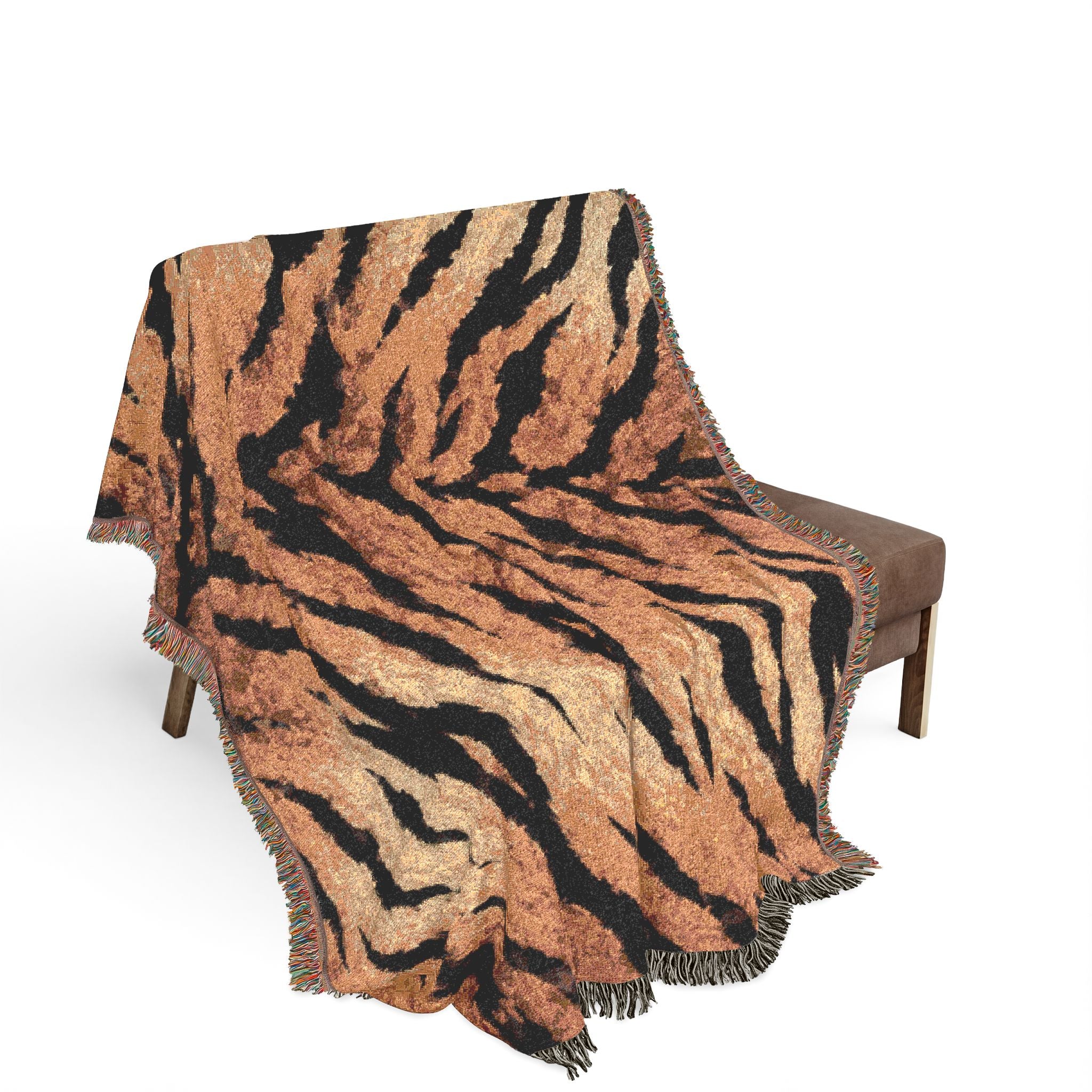 Tiger Stripe Woven Blanket — Cozy Animal Print Throw for Living Room & Bed
