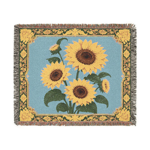 Sunflower Woven Blanket — Vintage Floral Throw for Cozy Home Decor