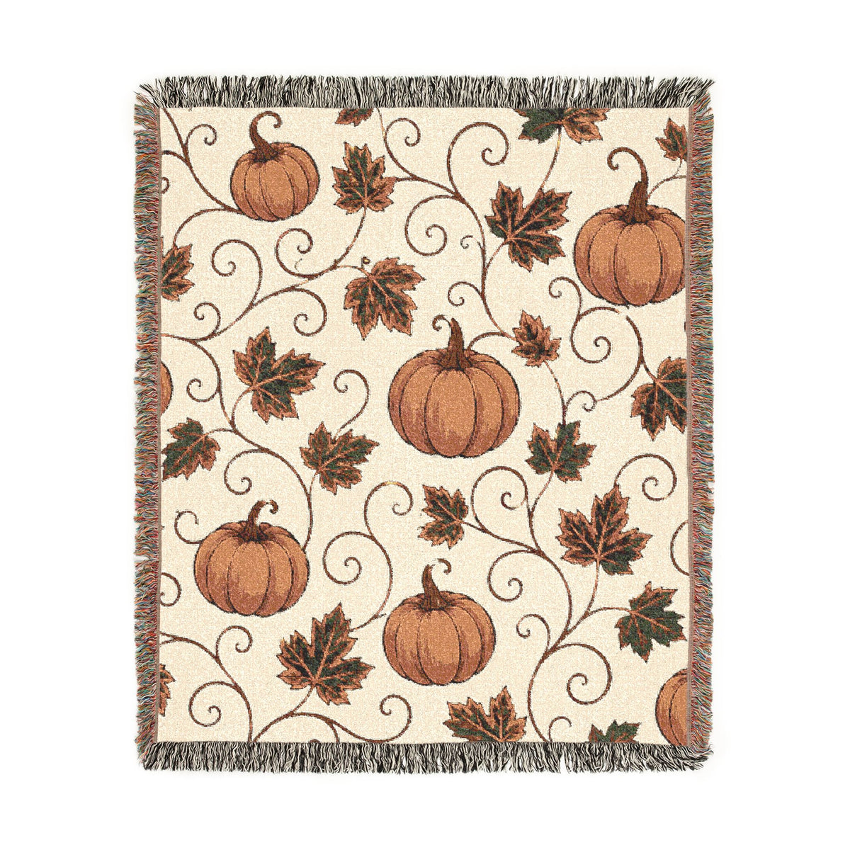 Autumn Pumpkin Pattern Woven Blanket | Fall Leaves Throw