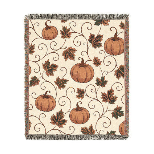 Autumn Pumpkin Pattern Woven Blanket | Fall Leaves Throw