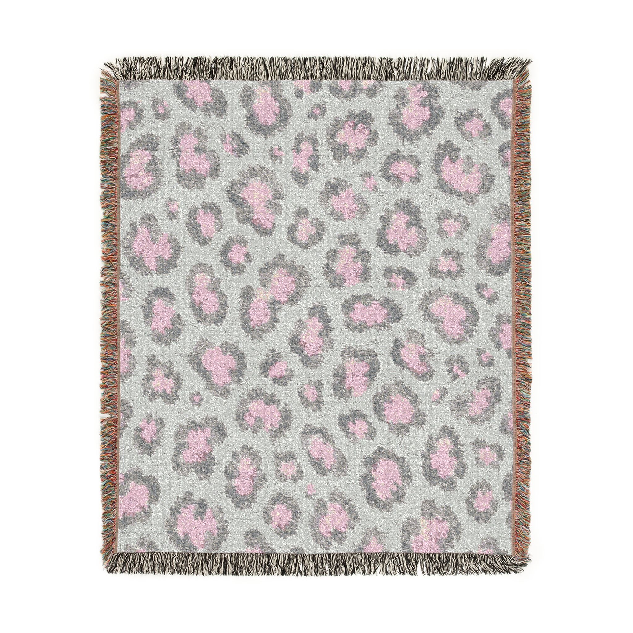 Pink Leopard Pattern Woven Blanket | Animal Print Throw