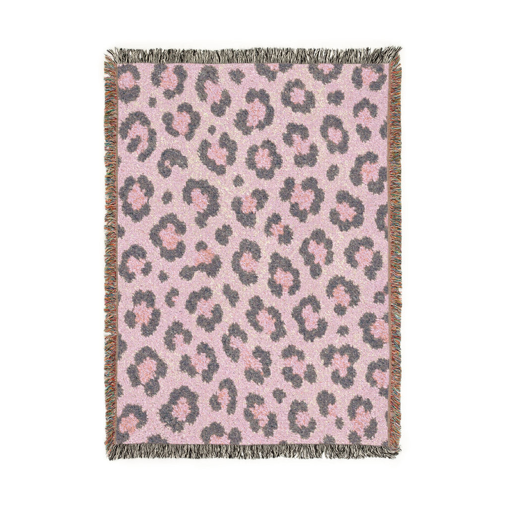 Pink Leopard Print Woven Blanket | Animal Print Throw