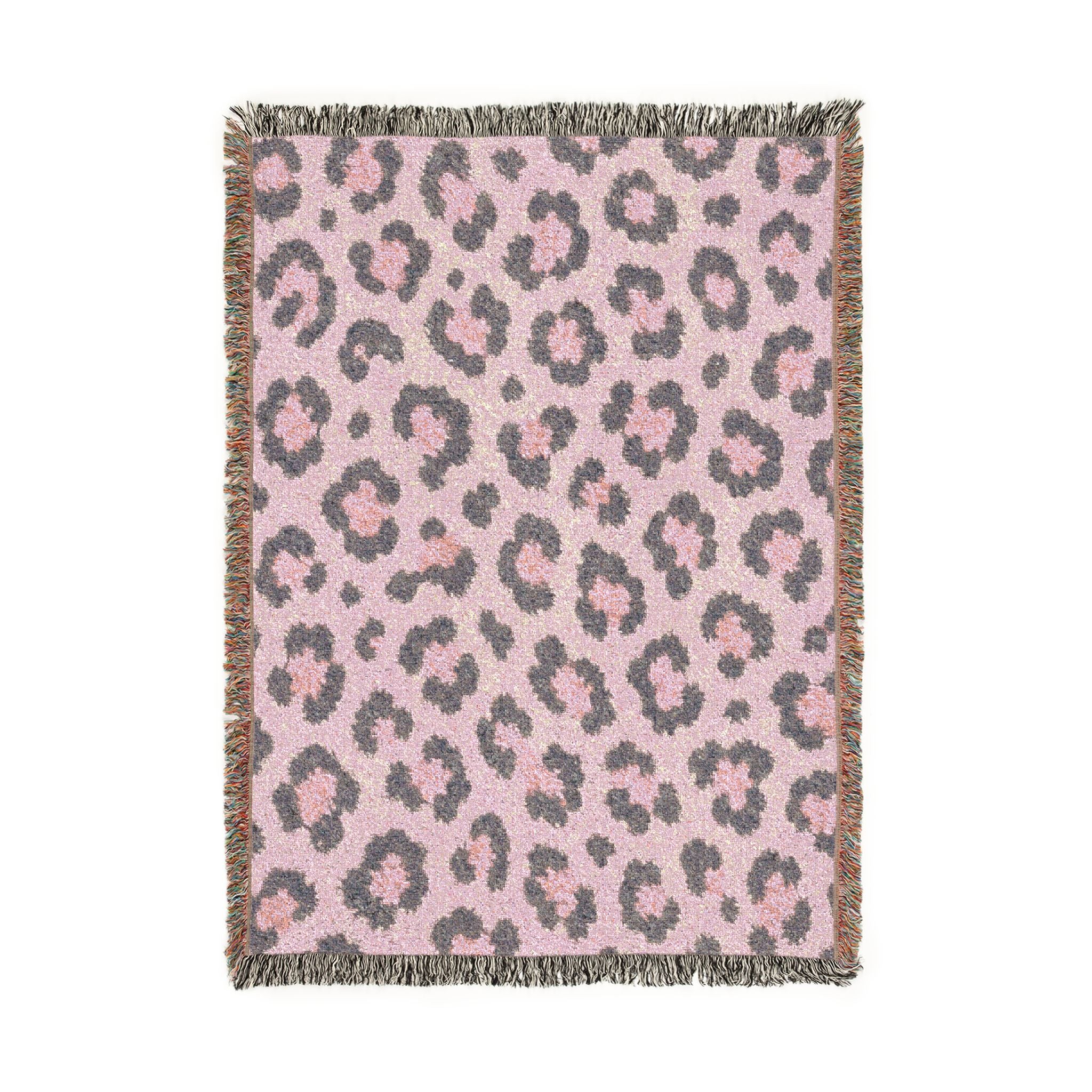 Pink Leopard Print Woven Blanket | Animal Print Throw