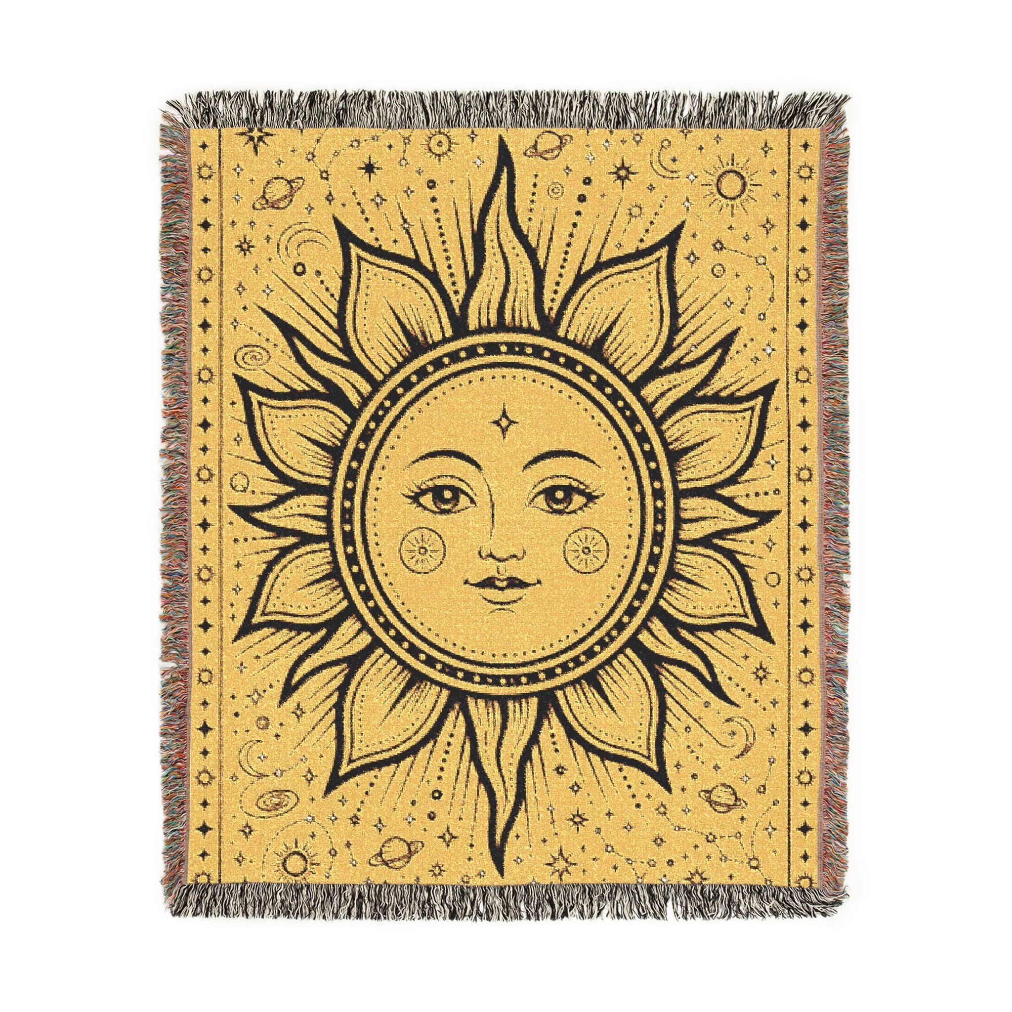 Celestial Sun and Moon Woven Blanket | Boho Tapestry Throw