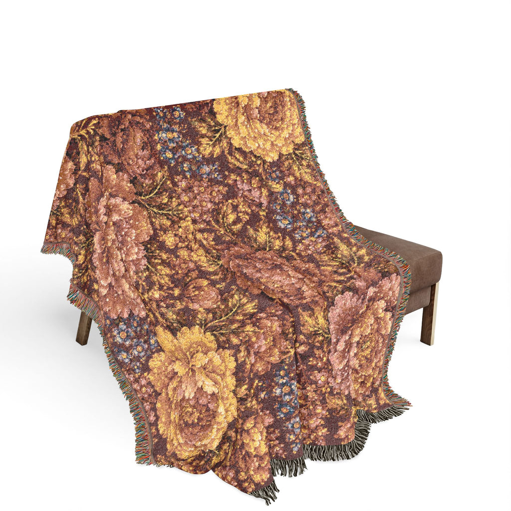 Vintage Mosaic Rose Woven Blanket | Floral Tapestry Throw