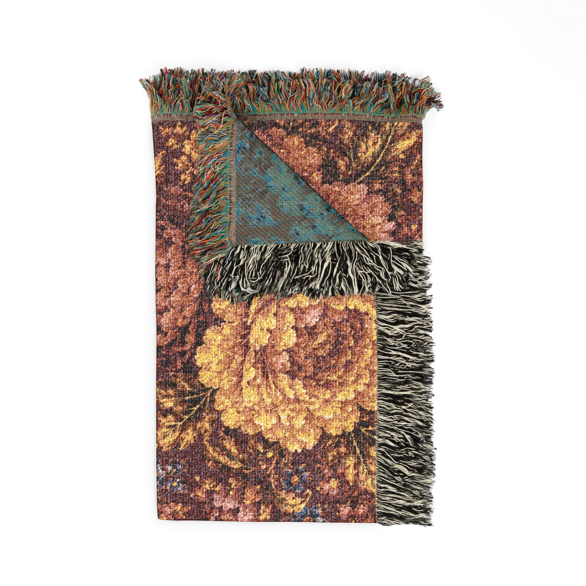 Vintage Mosaic Rose Woven Blanket | Floral Tapestry Throw