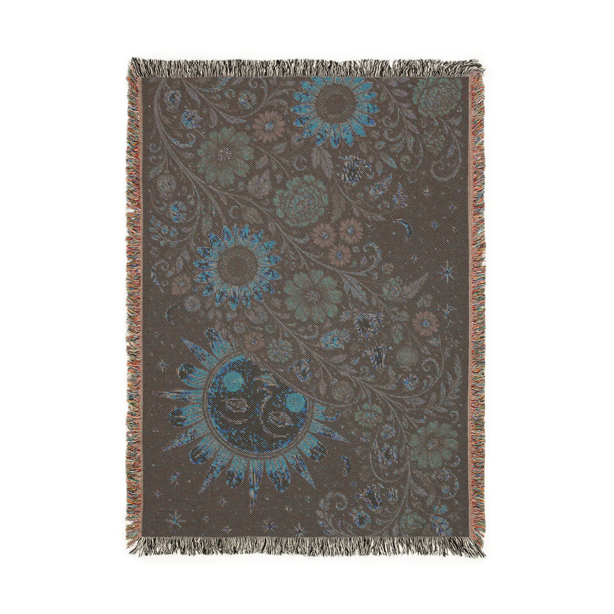 Sunflower Moon Tapestry Woven Blanket | Celestial Floral Throw