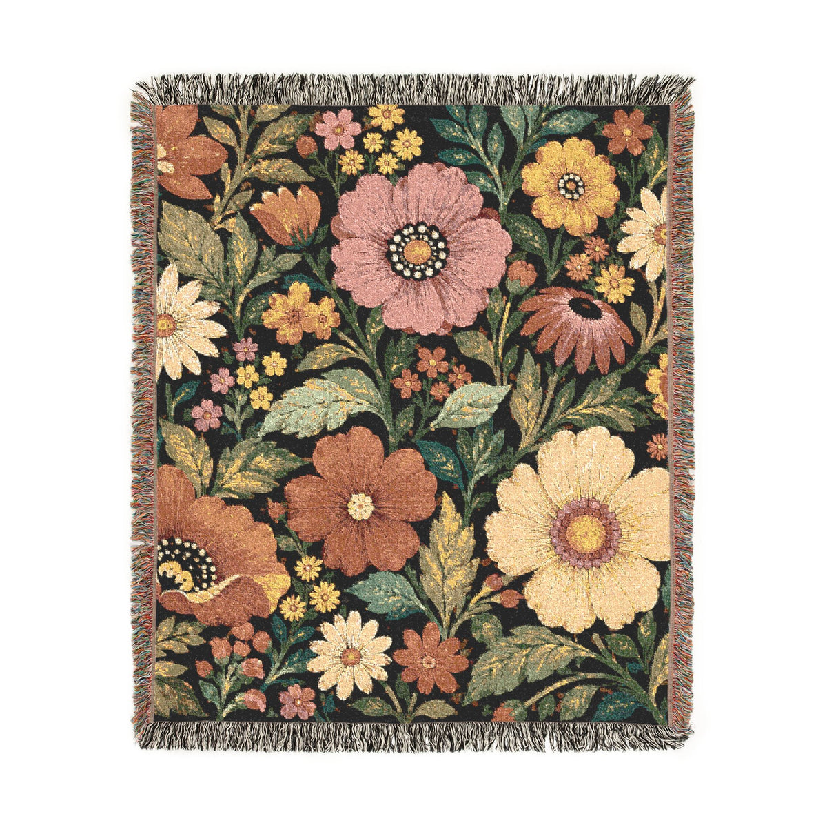 Vintage Floral Woven Blanket | Retro Botanical Throw, Tapestry Style