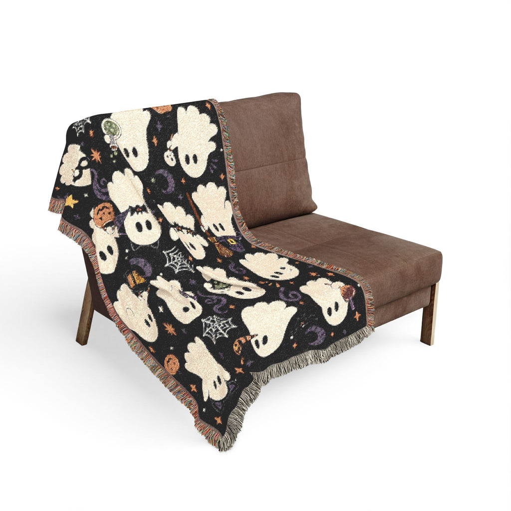 Cute Ghost Pattern Woven Blanket | Halloween Pumpkin Night Sky