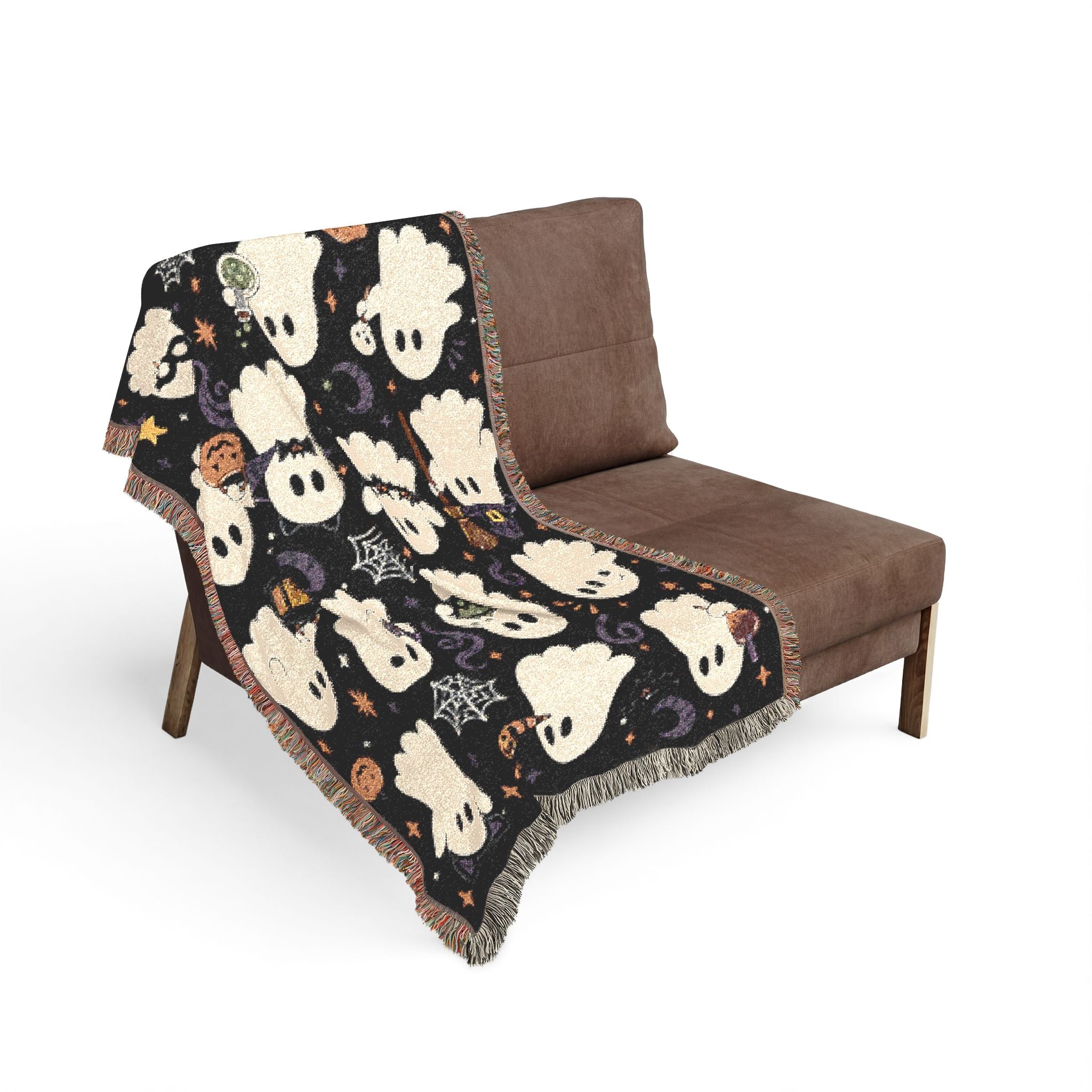 Cute Ghost Pattern Woven Blanket | Halloween Pumpkin Night Sky