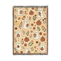 Autumn Harvest Gnomes Woven Blanket | Fall Pumpkin Woodland Throw