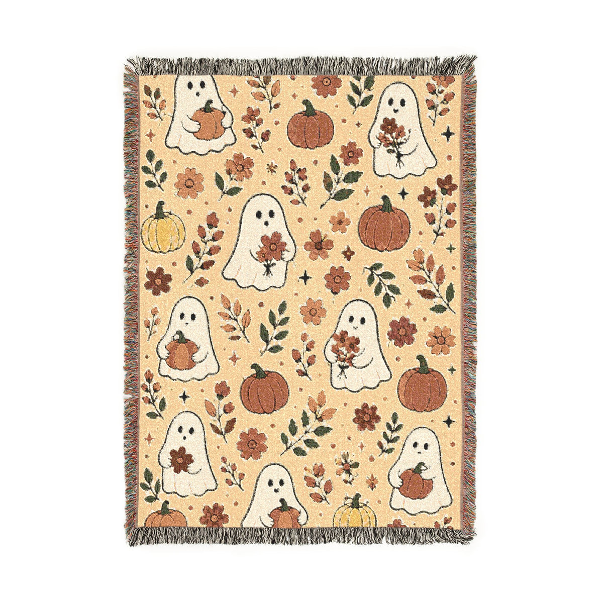 Autumn Harvest Gnomes Woven Blanket | Fall Pumpkin Woodland Throw