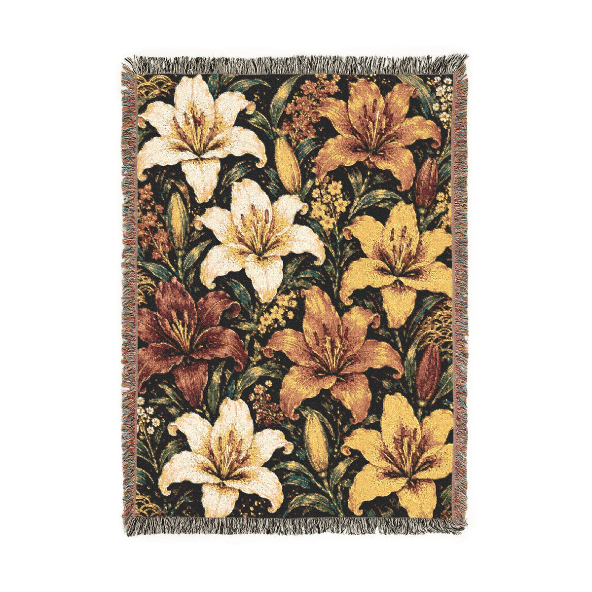 Vintage Floral Lily Woven Blanket | Tapestry Throw, Rustic Home Decor