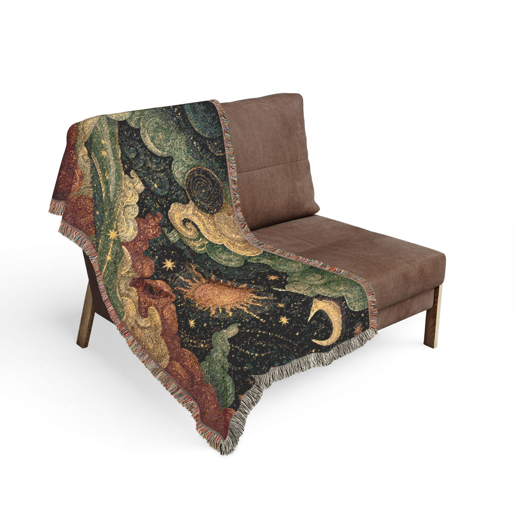 Celestial Sun and Moon Woven Blanket | Tapestry Sky Throw