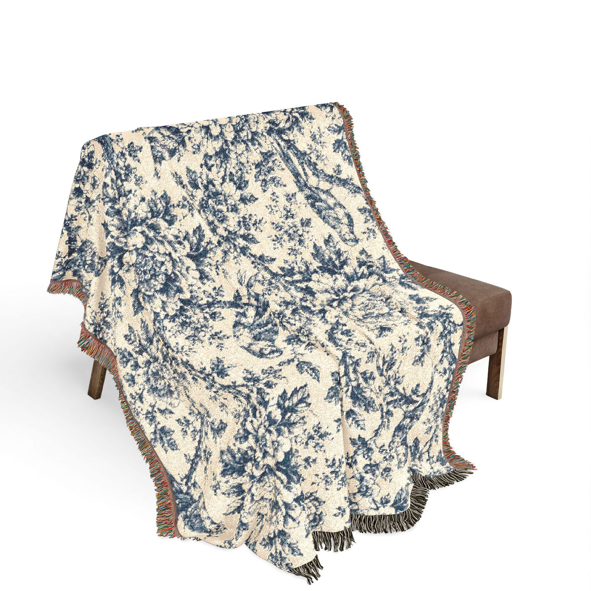 Blue Floral Pattern Woven Blanket | Decorative Throw
