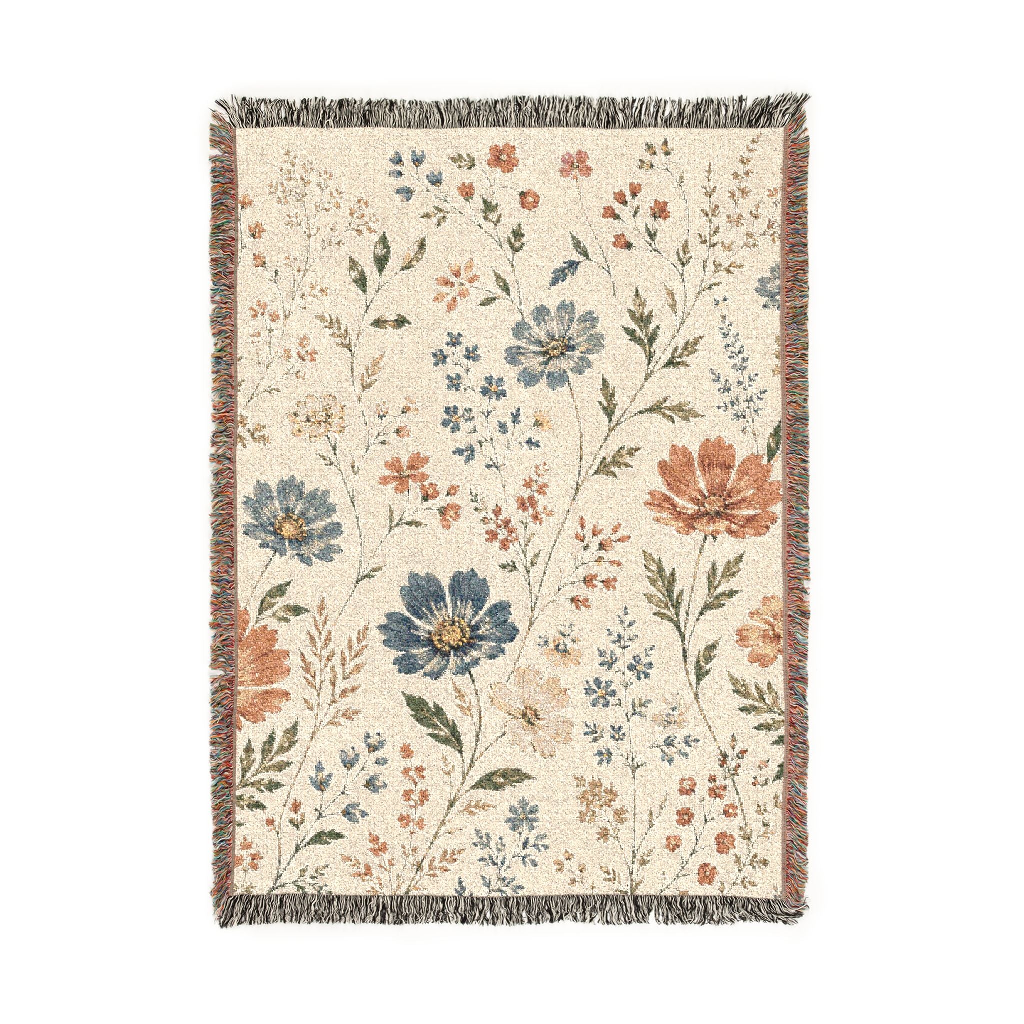 Vintage Floral Woven Blanket | Floral Throw Blanket, Tapestry Fringe