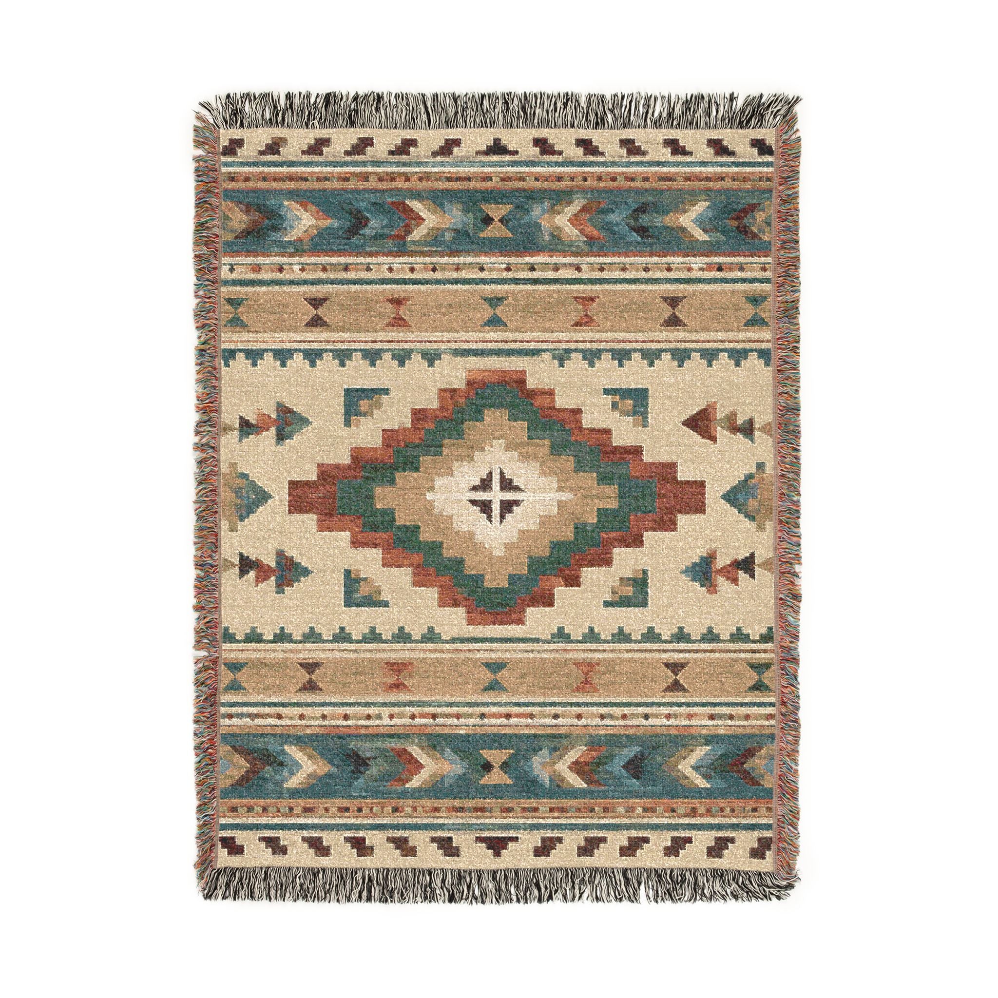 Southwestern Diamond Pattern Woven Blanket | Aztec Throw, Rustic Boho Decor