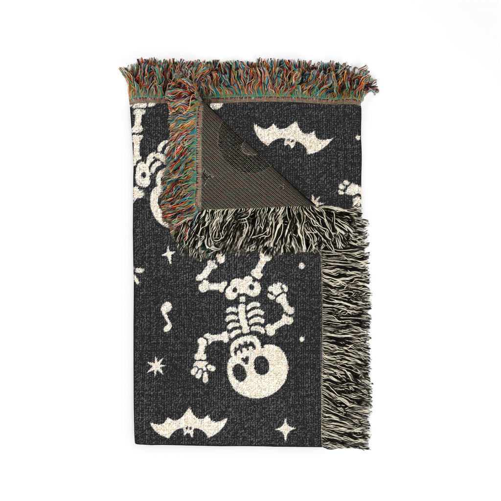 Dancing Skeletons Woven Blanket | Halloween Night Skull Pattern