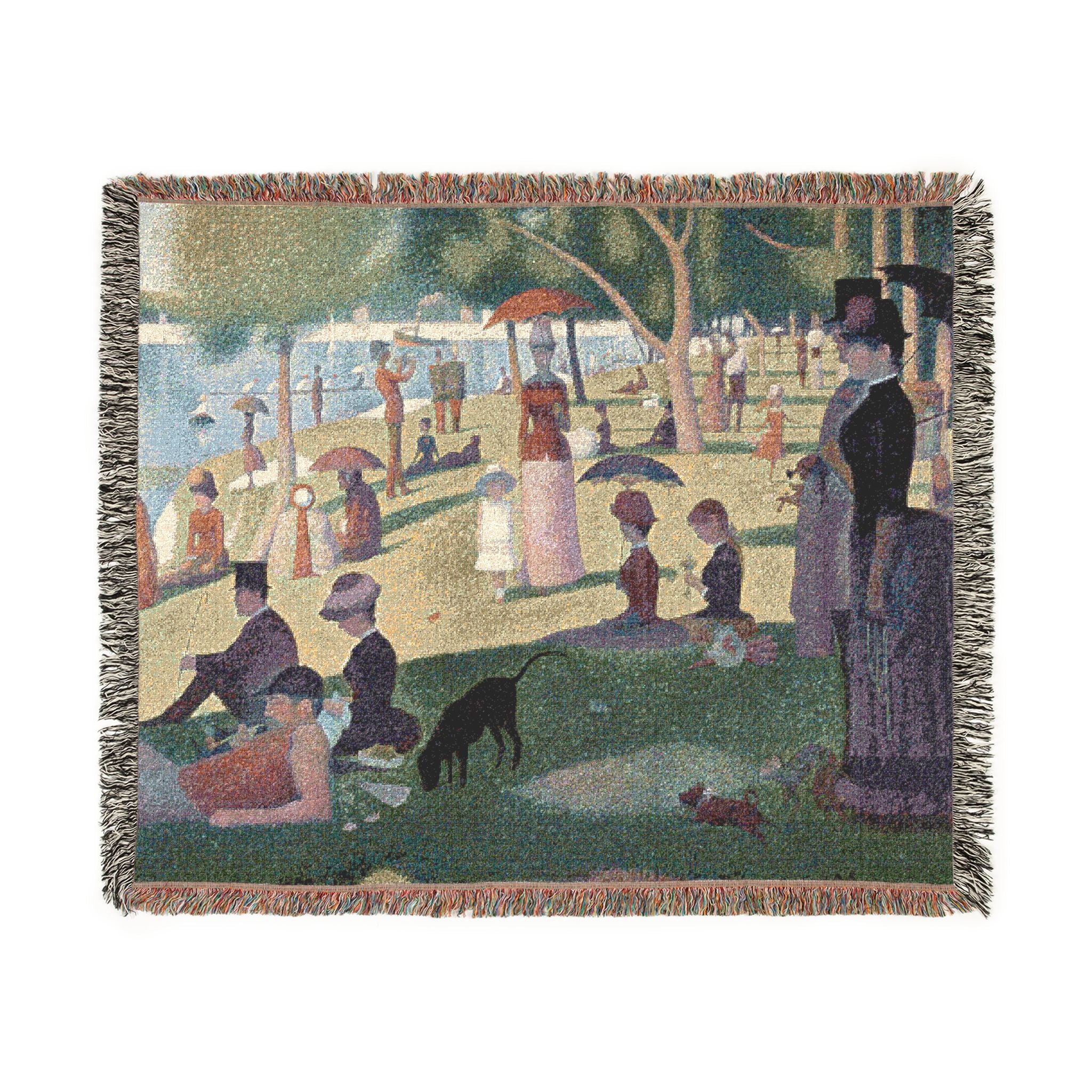 Seurat-inspired Sunday Afternoon on the Island of La Grande Jatte Woven Blanket | Pointillist Landscape Throw