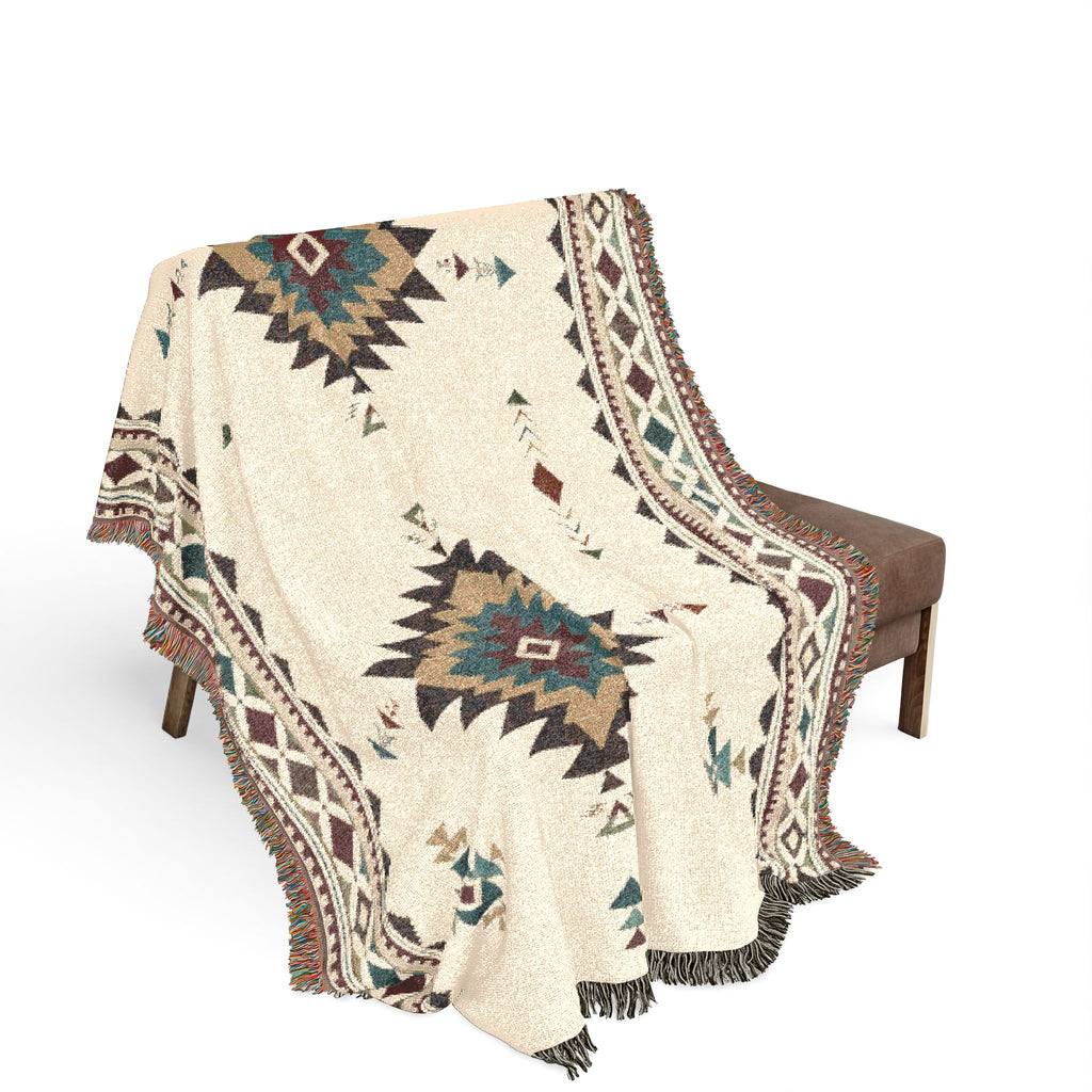 Southwestern Diamond Woven Blanket | Aztec Throw Fringe Tapestry