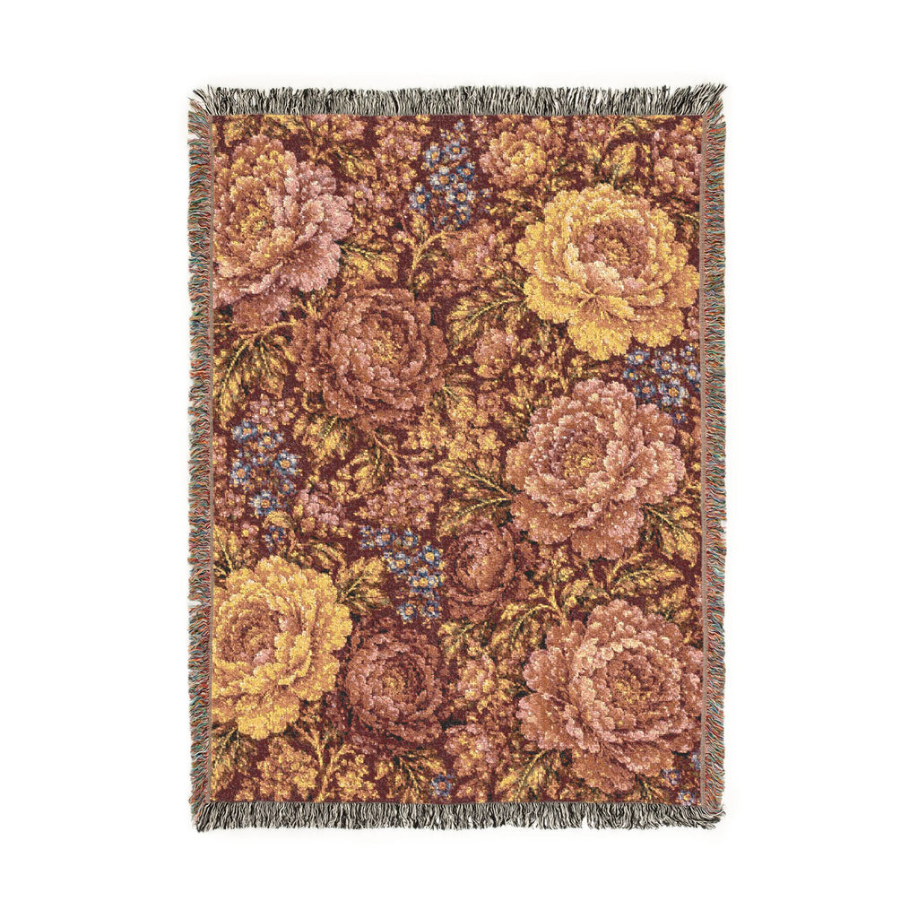 Vintage Mosaic Rose Woven Blanket | Floral Tapestry Throw