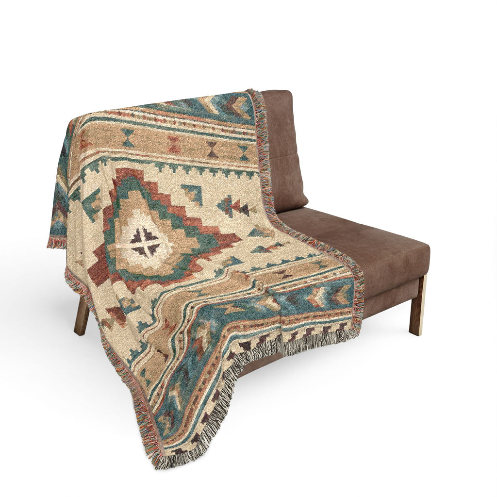 Southwestern Diamond Pattern Woven Blanket | Aztec Throw, Rustic Boho Decor