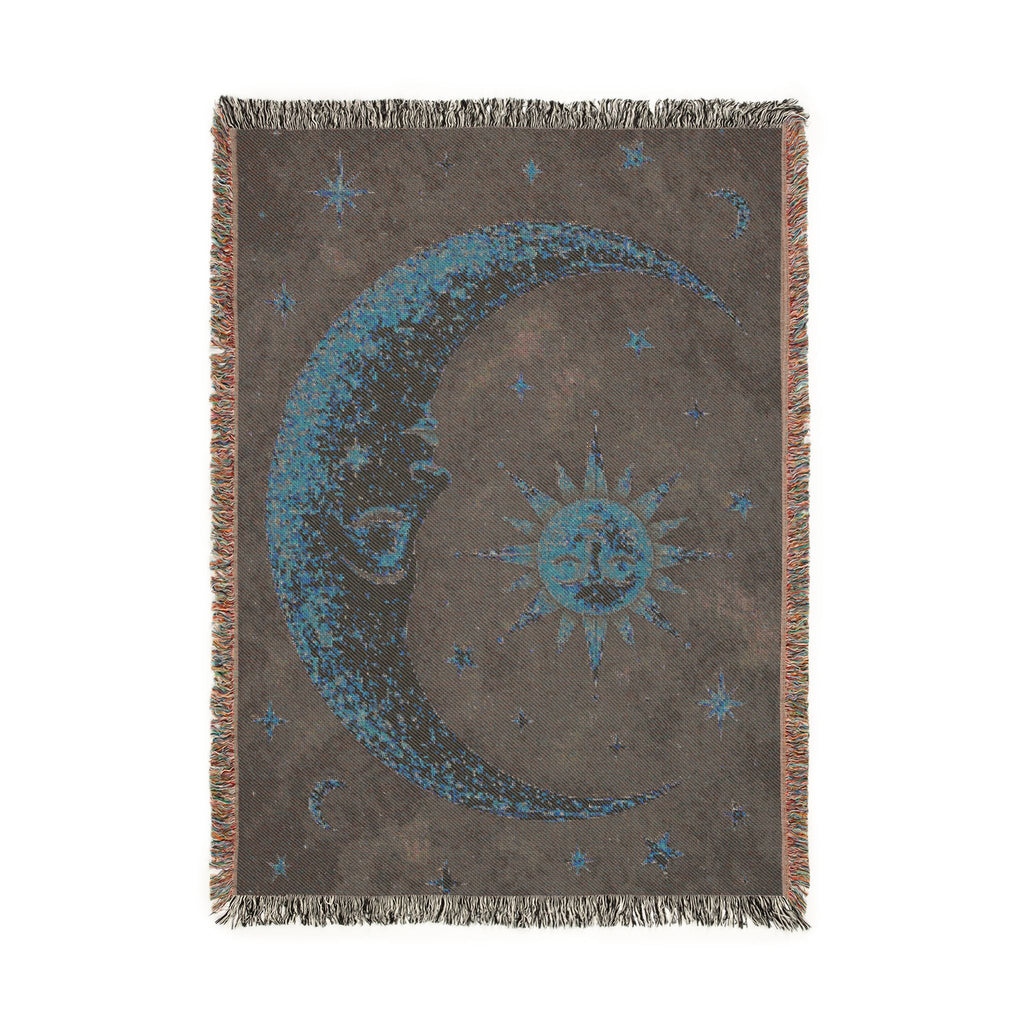 Celestial Moon and Sun Woven Blanket | Mystic Starry Tapestry Throw