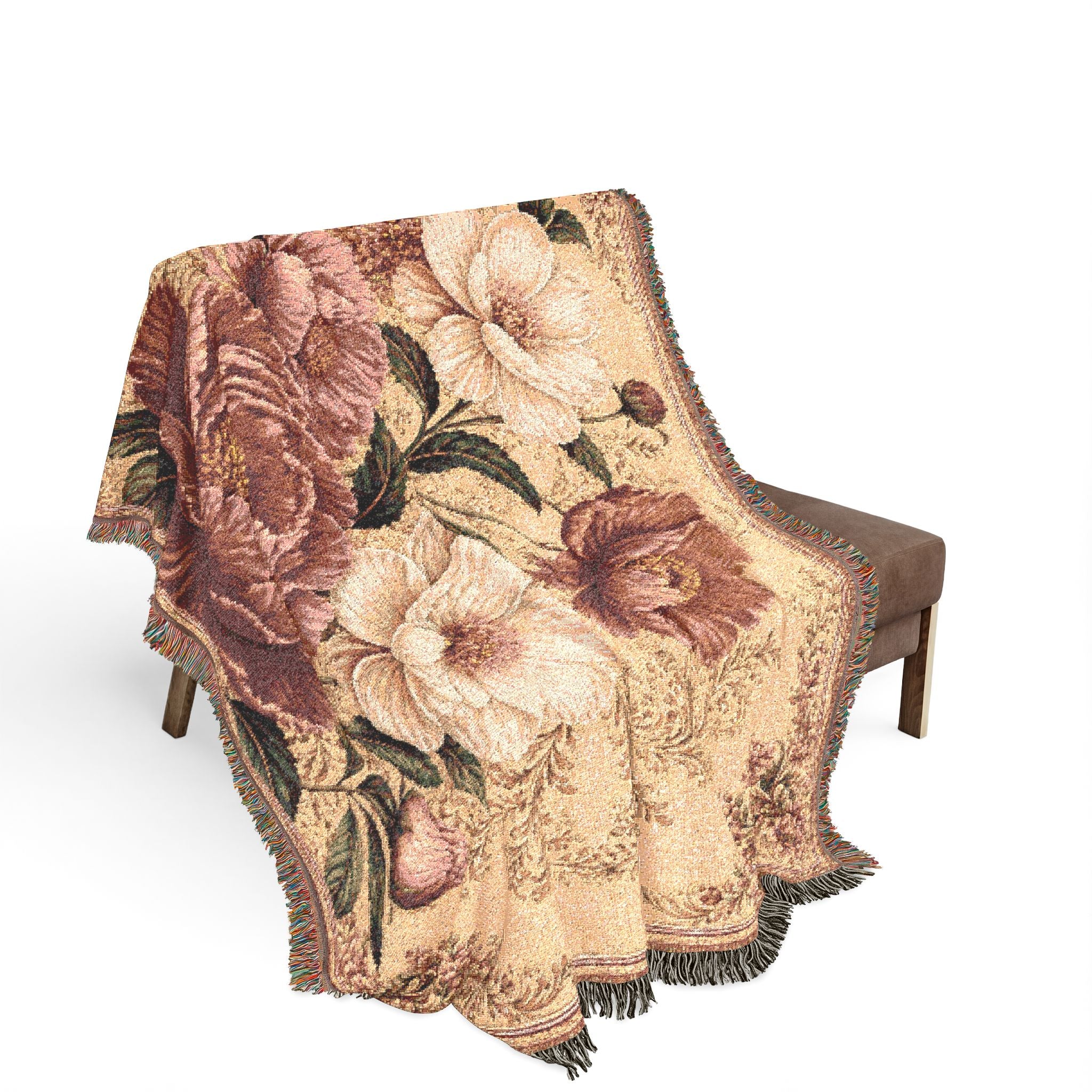 Woven Blanket - Vintage Floral Jacquard Throw (Decorative Sofa & Bed Accent)