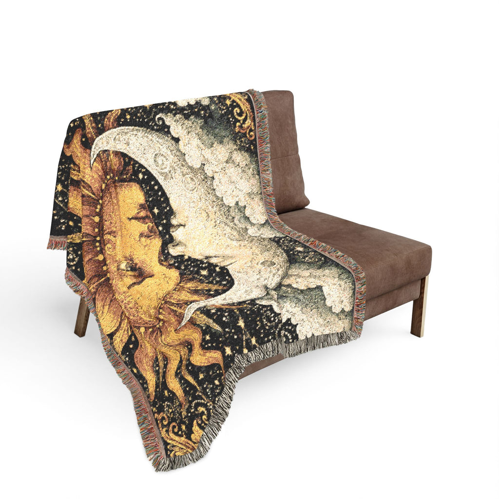 Sun and Moon Heart Tapestry Woven Blanket | Celestial Sun Moon Throw