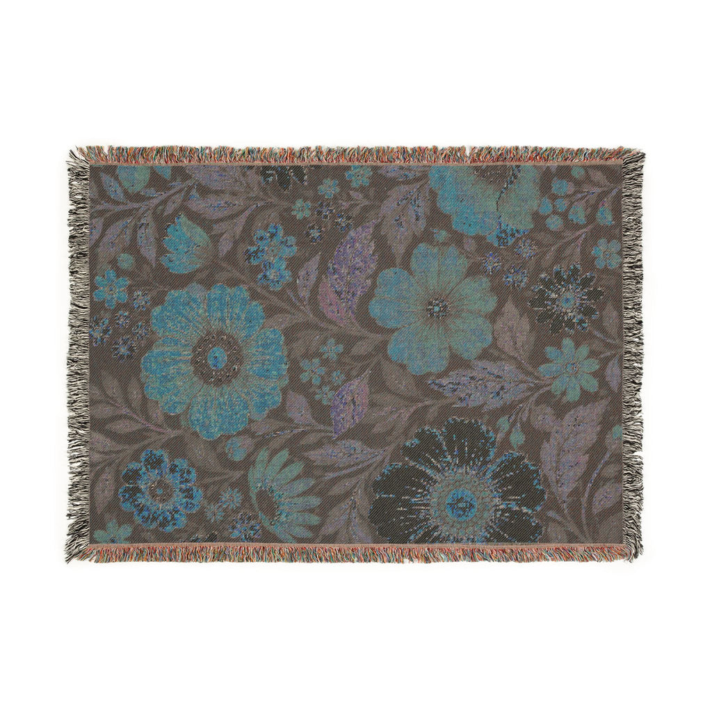 Vintage Floral Woven Blanket | Retro Botanical Throw, Tapestry Style