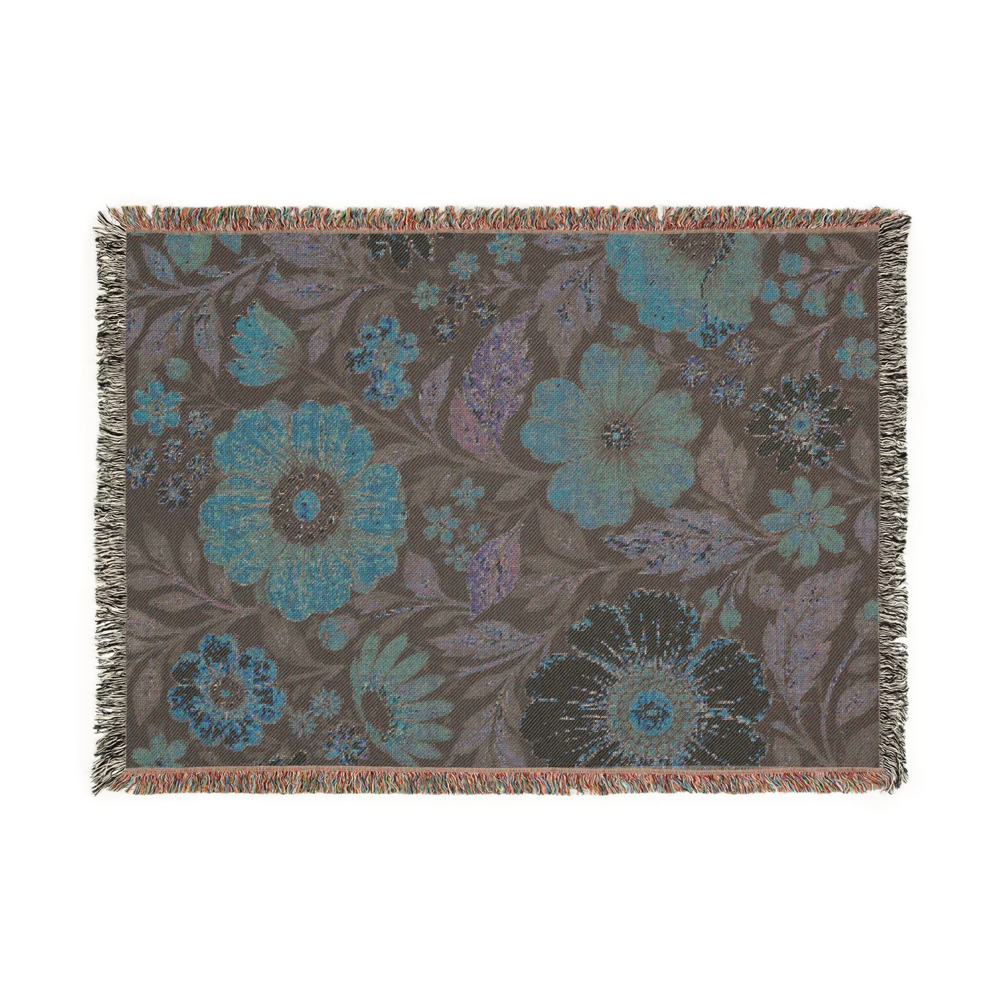 Vintage Floral Woven Blanket | Retro Botanical Throw, Tapestry Style
