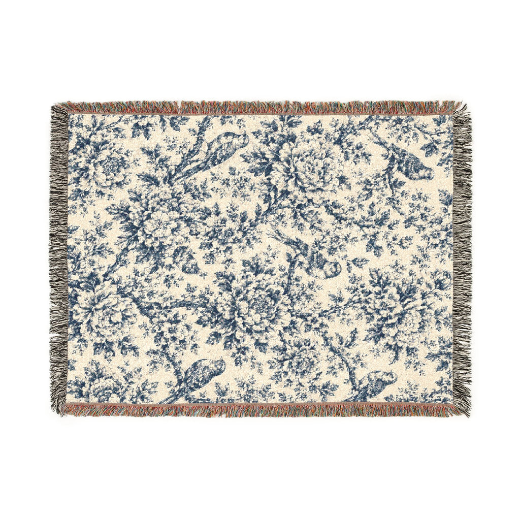 Blue Floral Pattern Woven Blanket | Decorative Throw