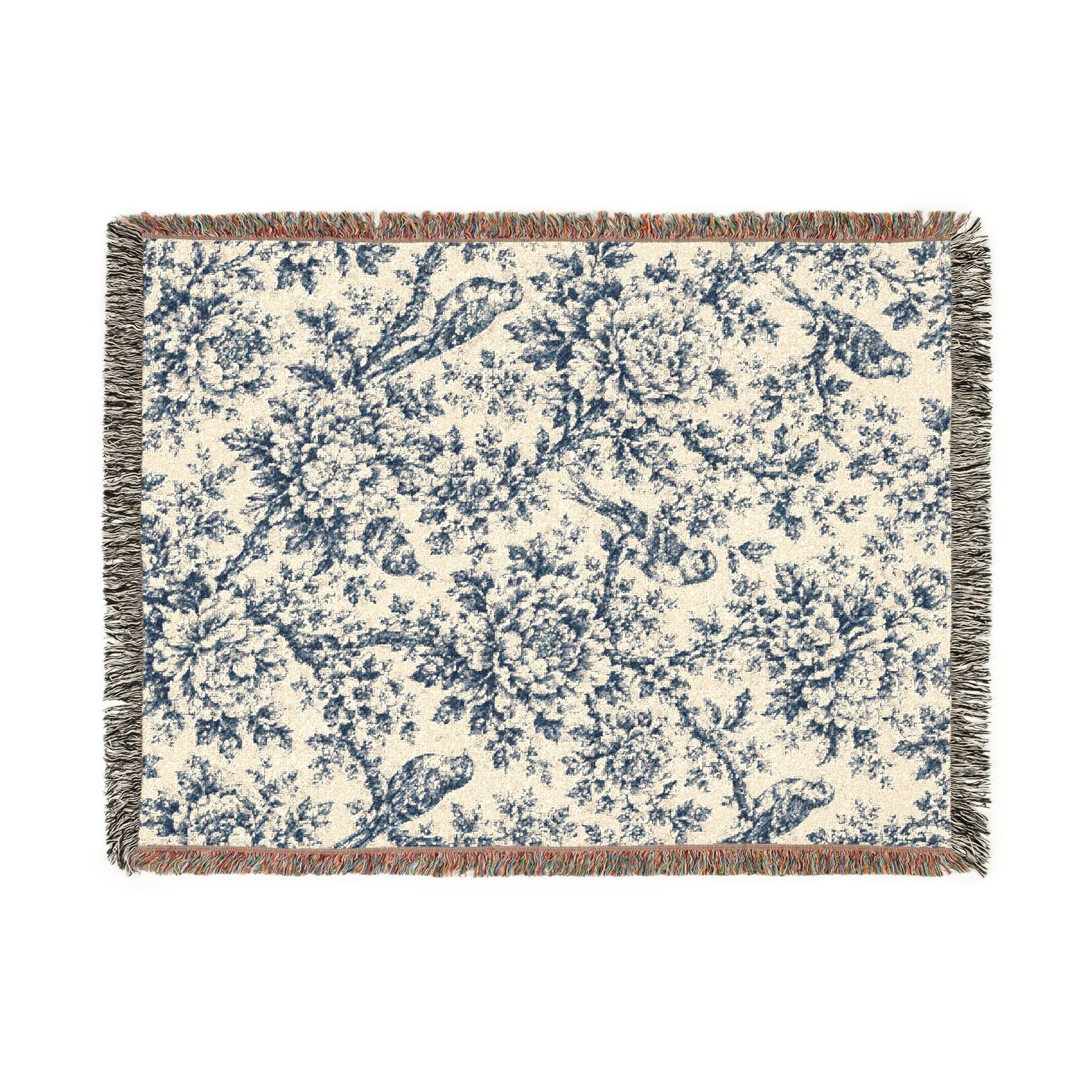 Blue Floral Pattern Woven Blanket | Decorative Throw