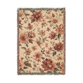 Woven Blanket — Vintage Floral Tapestry Throw (Beige & Teal Reversible)