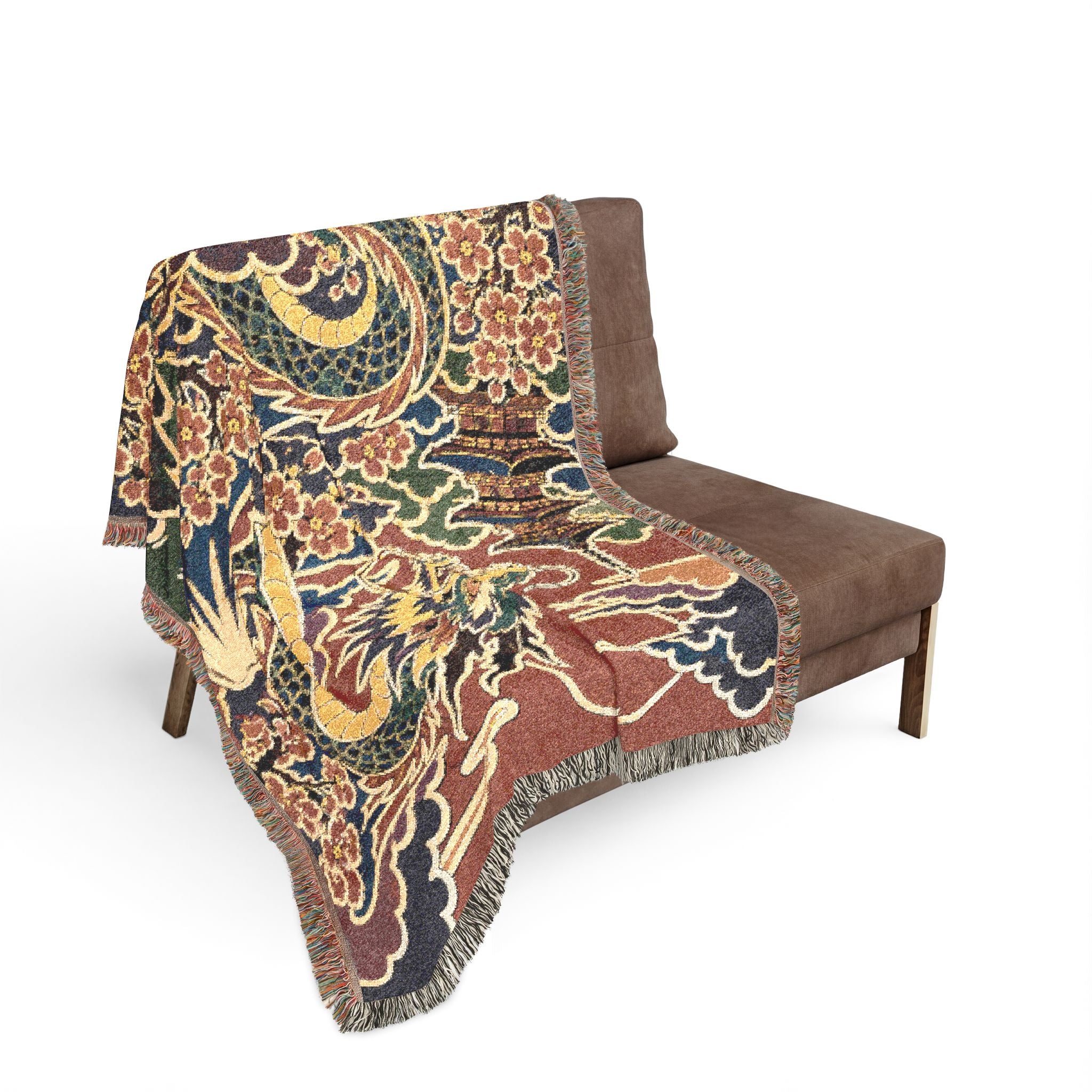 Dragon Tapestry Woven Blanket | Mythical Serpent Pattern Throw