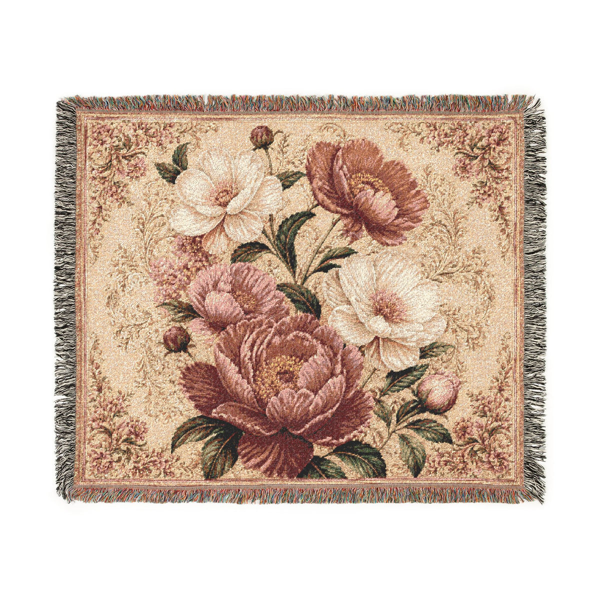 Vintage Floral Tapestry Woven Blanket | Rose Bouquet Throw