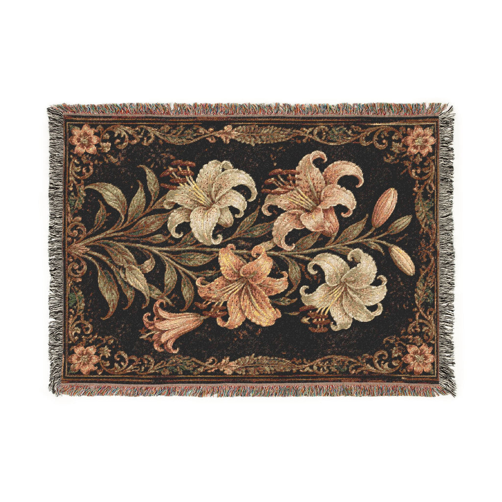 Floral Woven Throw Blanket — Vintage Lily Tapestry Accent