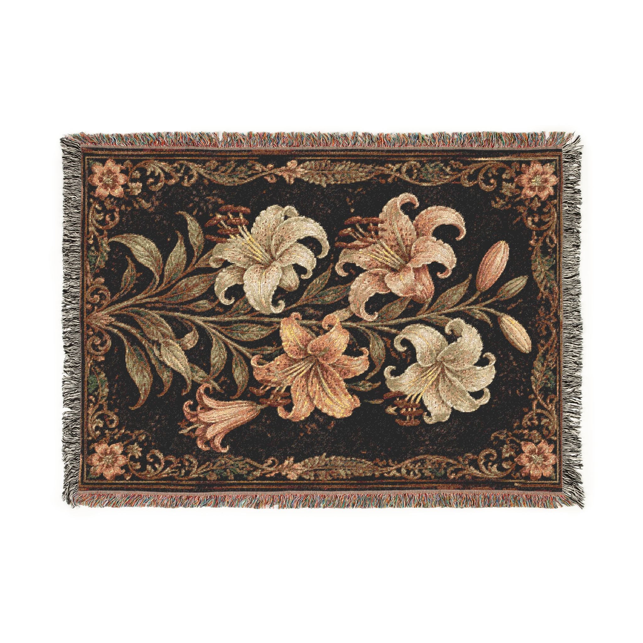 Floral Woven Throw Blanket — Vintage Lily Tapestry Accent