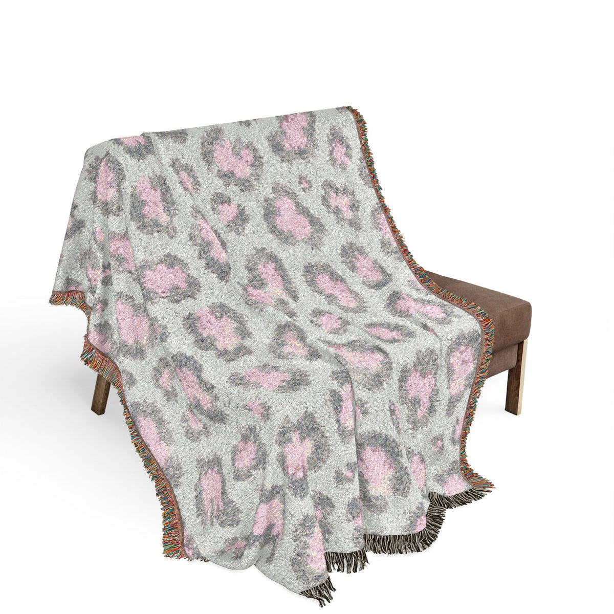 Pink Leopard Pattern Woven Blanket | Animal Print Throw