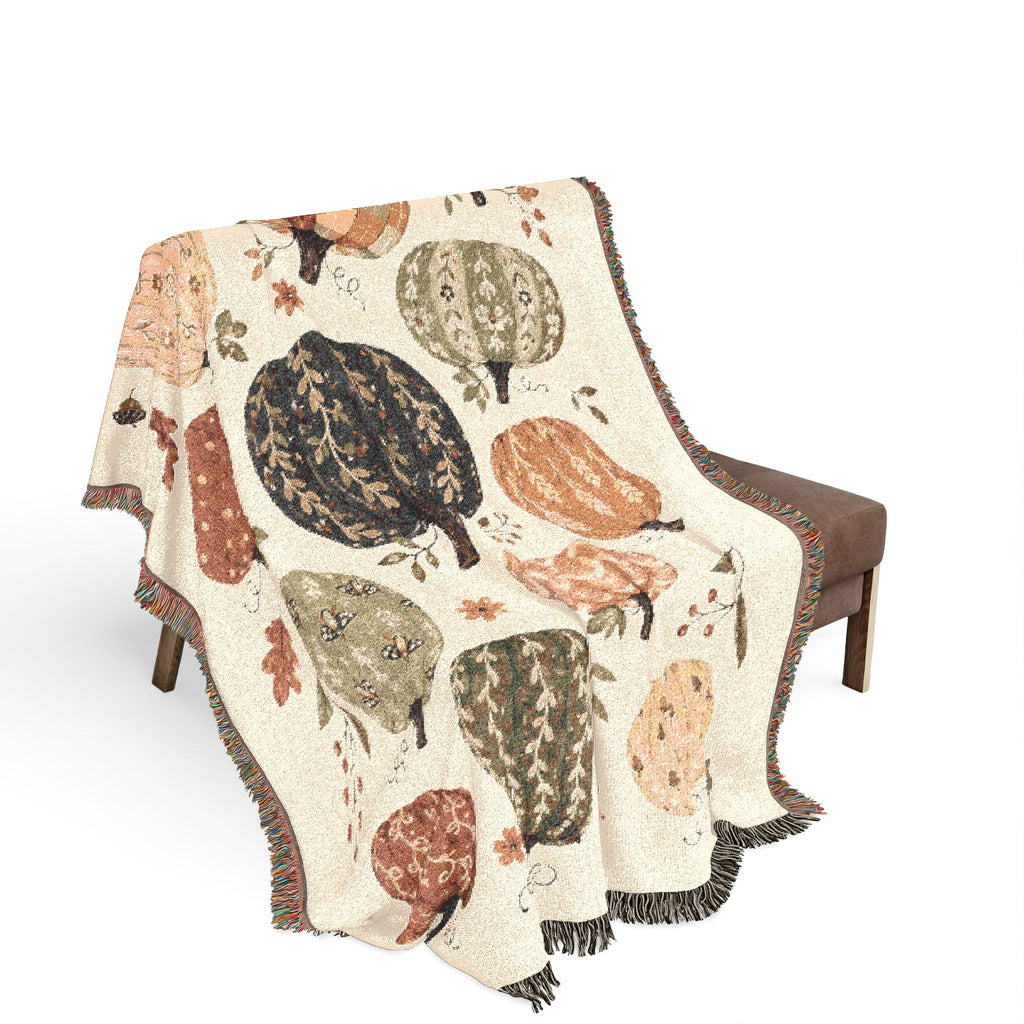 Patchwork Pumpkins Woven Blanket | Fall Harvest Throw