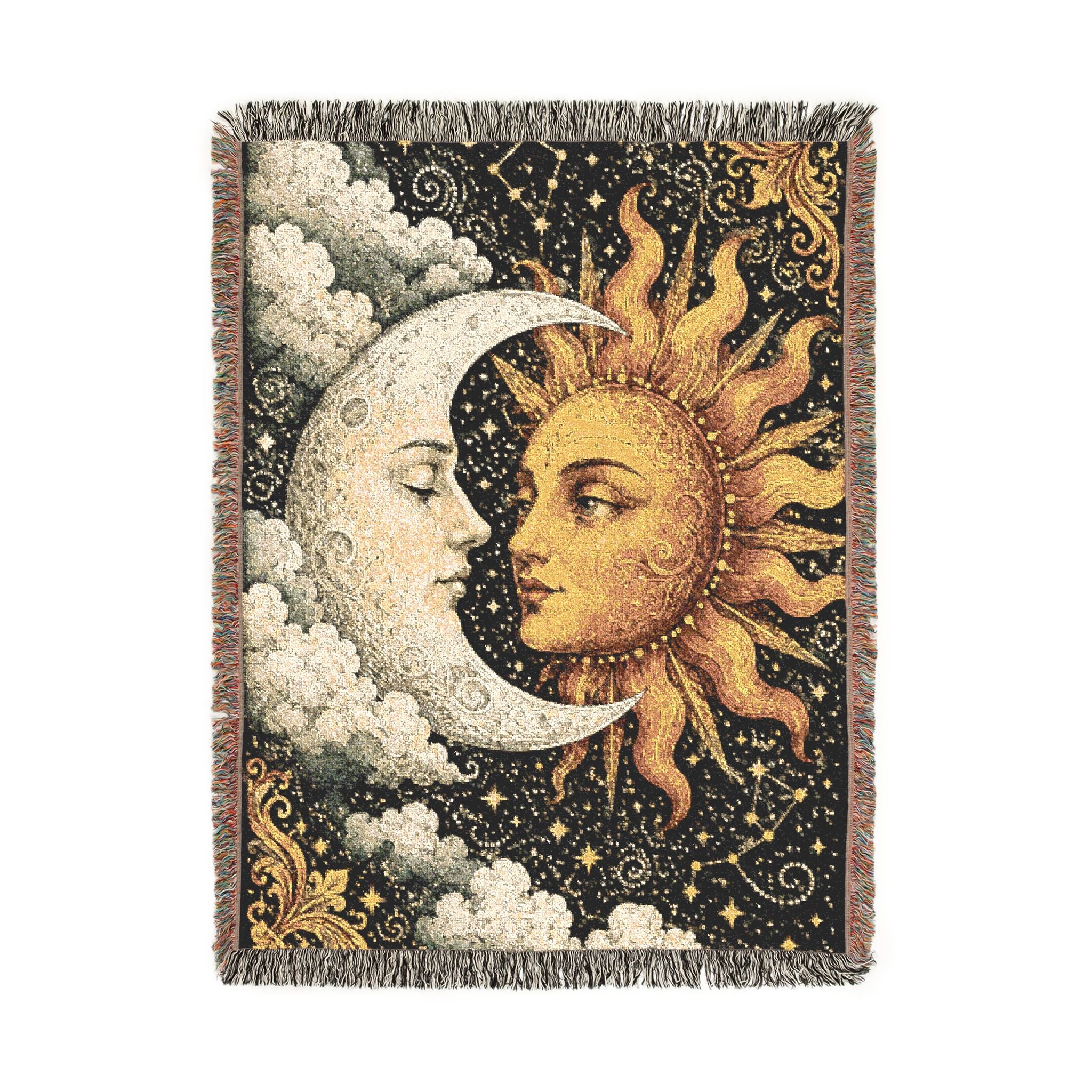 Sun and Moon Heart Tapestry Woven Blanket | Celestial Sun Moon Throw
