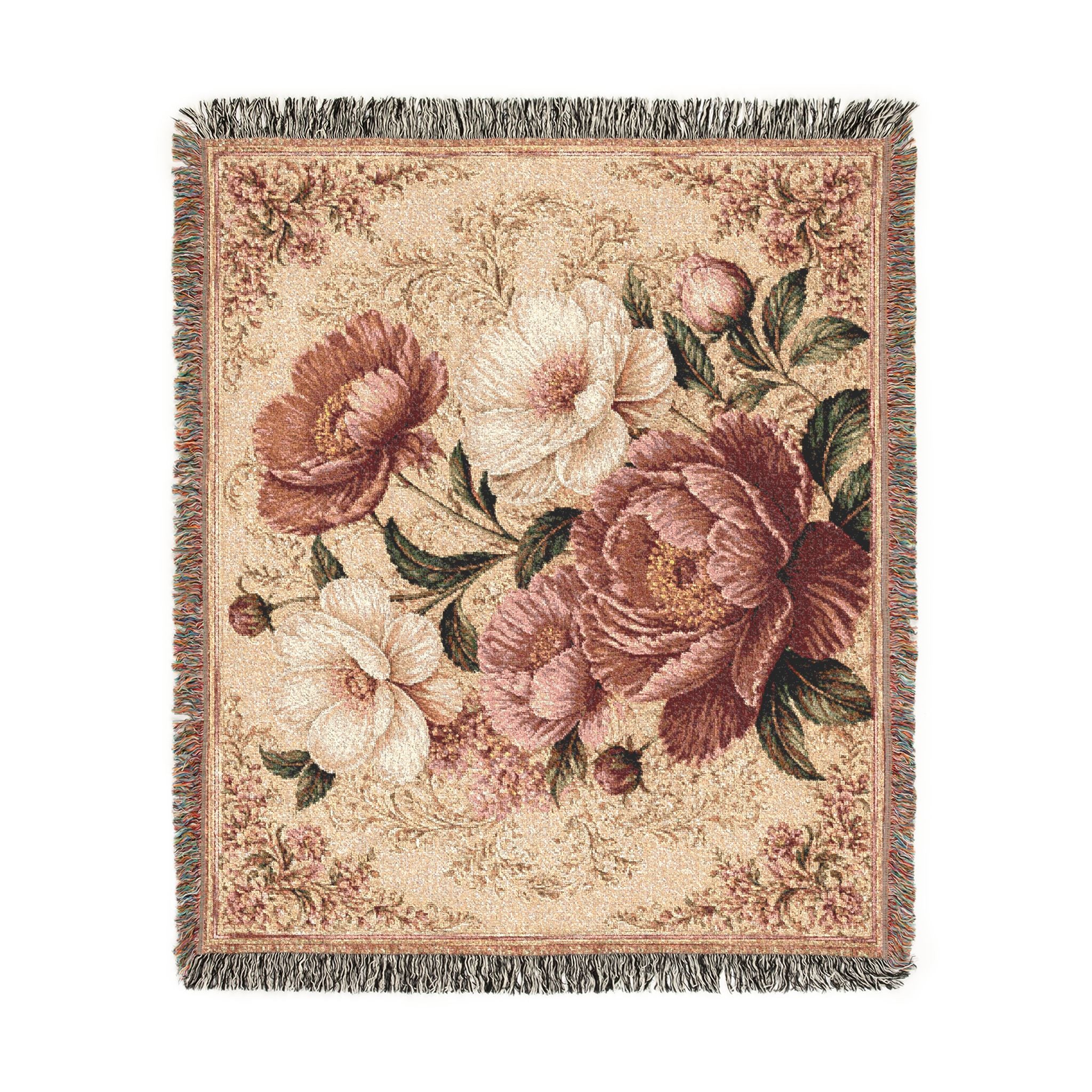 Vintage Floral Tapestry Woven Blanket | Rose Bouquet Throw
