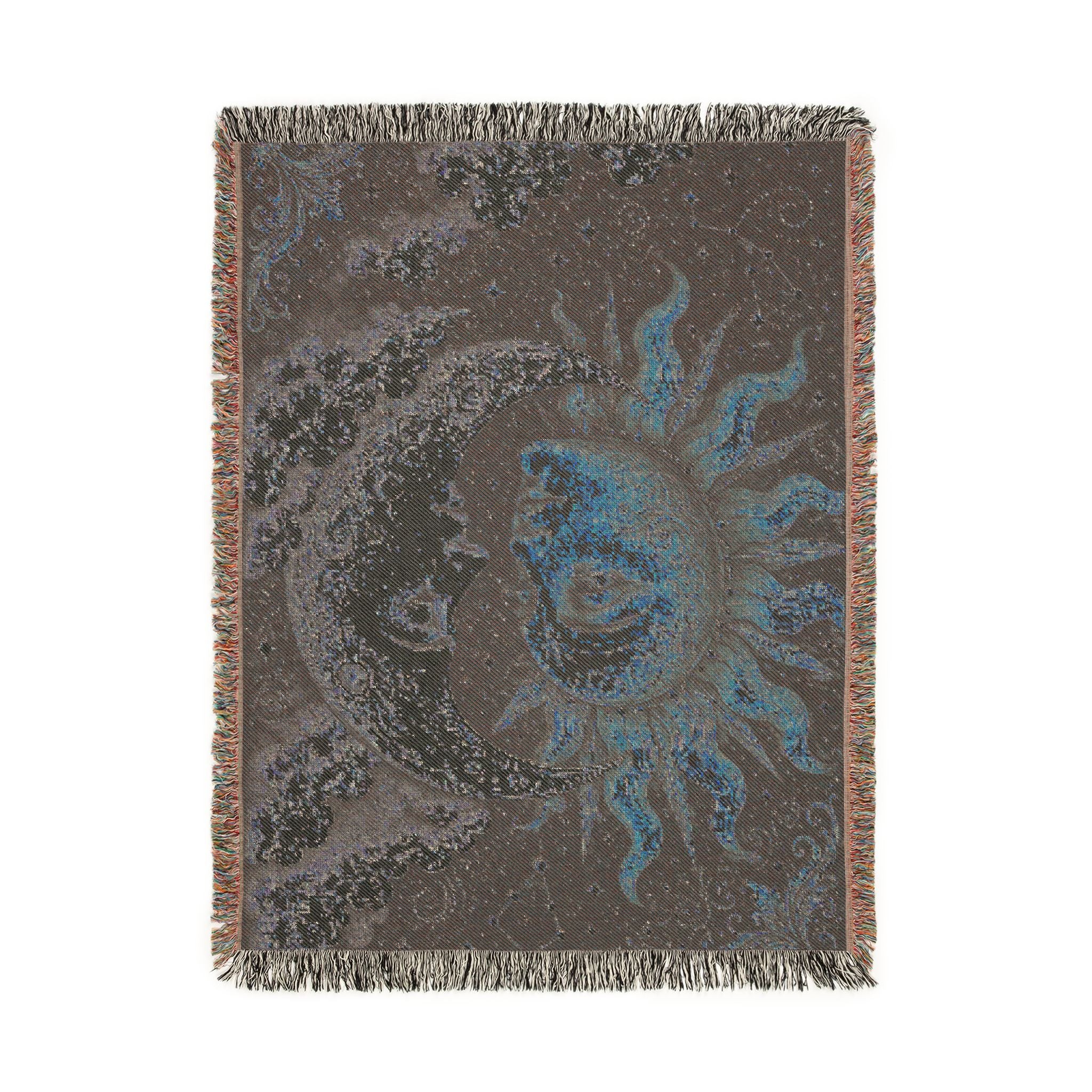 Sun and Moon Heart Tapestry Woven Blanket | Celestial Sun Moon Throw